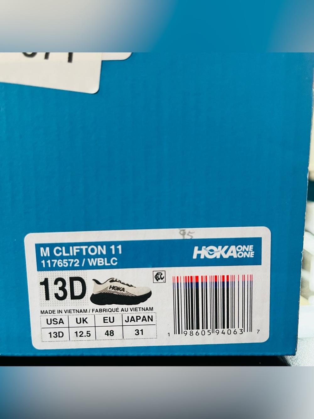 Sz 13 Hoka One One Clifton 11 White/Black Men's Running Sneakers 1176572-WBLC - Picture 7 of 7
